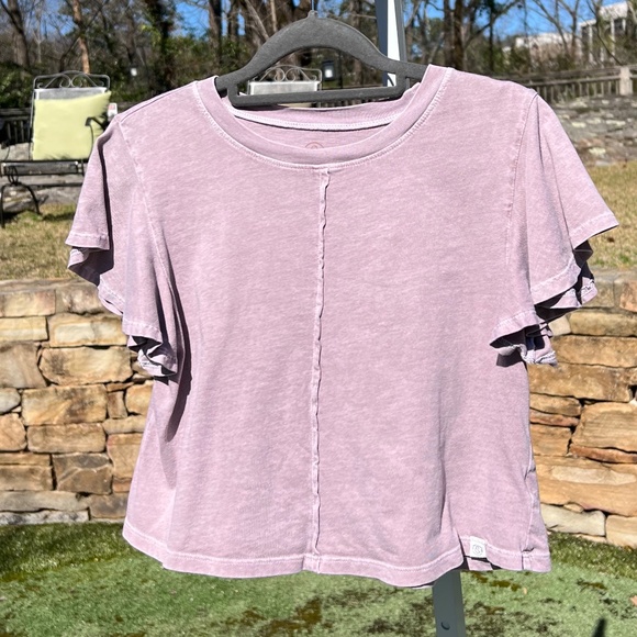 Treasure & Bond Mauve Short Flutter Sleeve Shirt - Picture 1 of 10